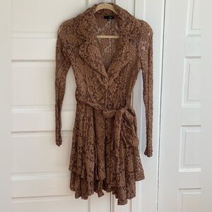 Ryu Brown Lace Long Sleeve Dress